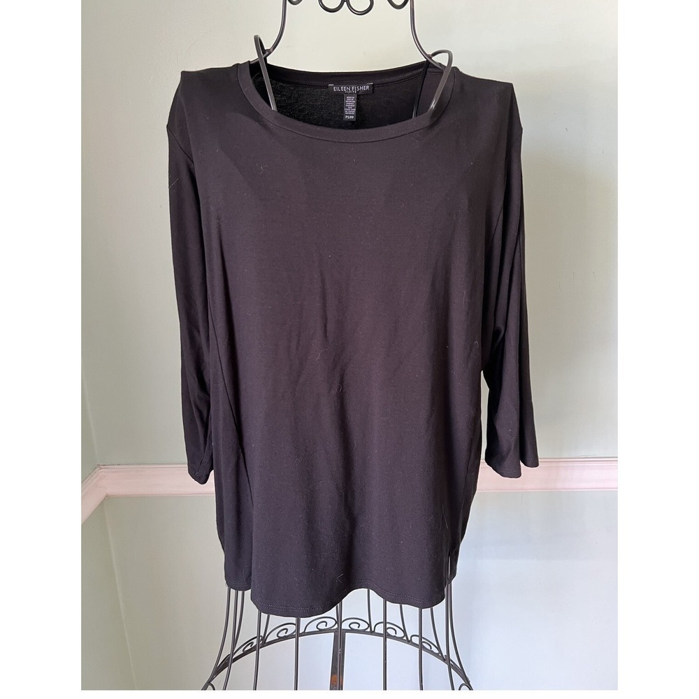 Eileen Fisher Womens Crew Neck 3/4 Sleeve Tee Shirt Black‎ Size PS